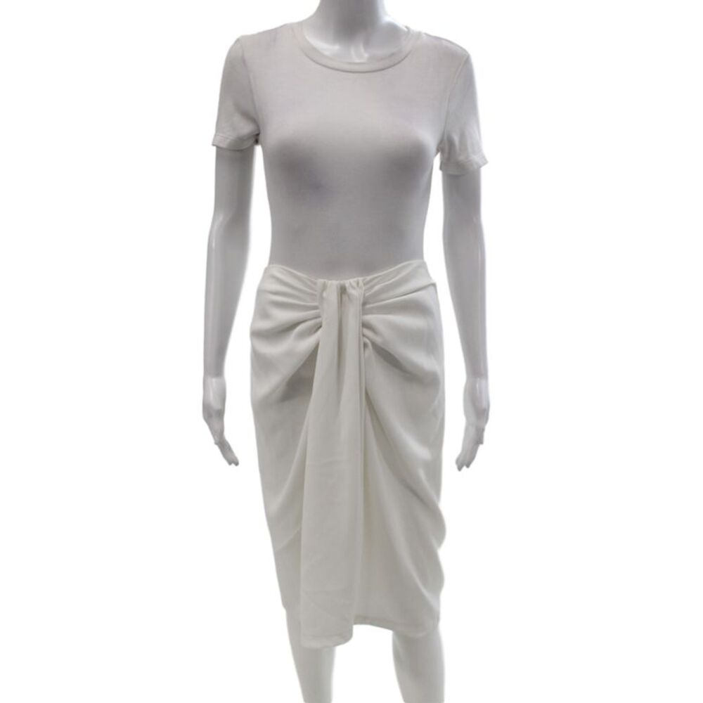 Zara Women Wrap Skirt White Knee Length Zip Polyester Size S